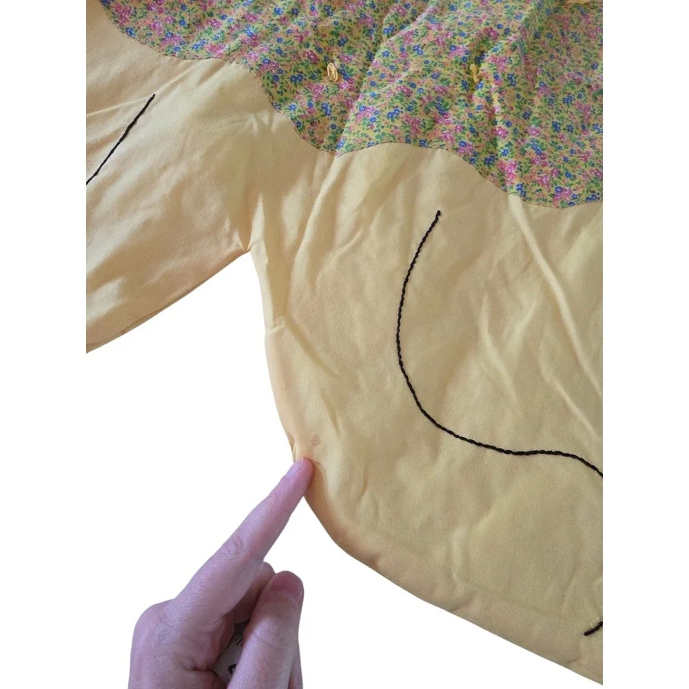 Vintage Lion Baby Quilt Stitched Handmade Throw Yellow Wall Art 39x48
